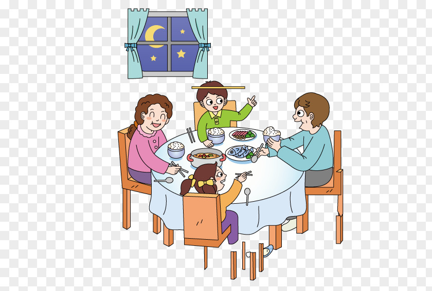 Family Dinner Eating Cartoon Illustration PNG