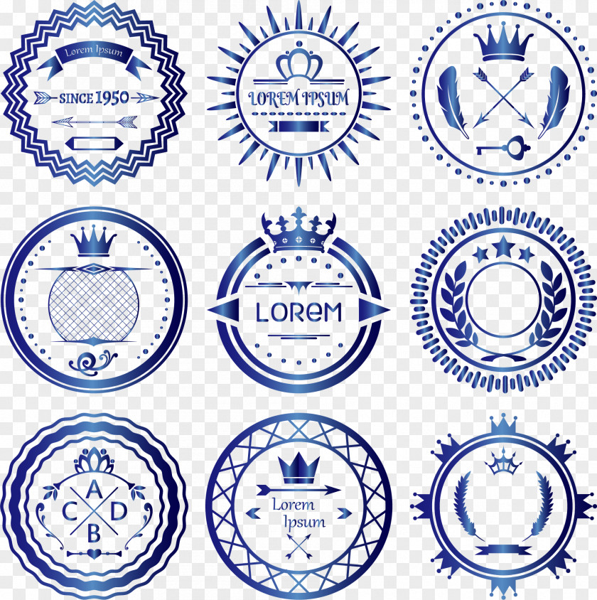 Sapphire Blue Gradient Retro Badge Euclidean Vector Circle Style PNG