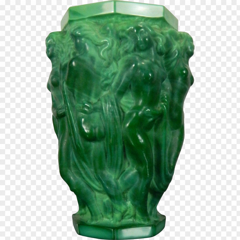 Vase Glass Malachite Stone Carving Art Deco PNG