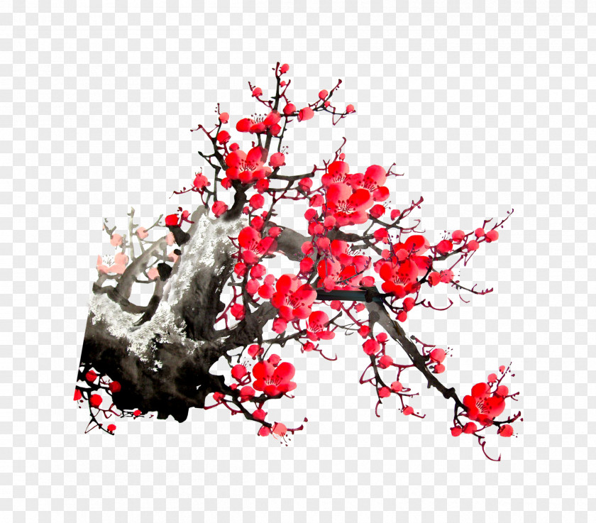 Plum Flower Blossom Ink Wash Painting Chinese PNG