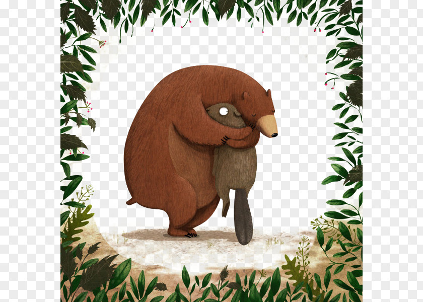 Cartoon Bear Holding Hand-painted Leaves Hug Me, Please! Childrens Literature Illustrator Book Illustration PNG