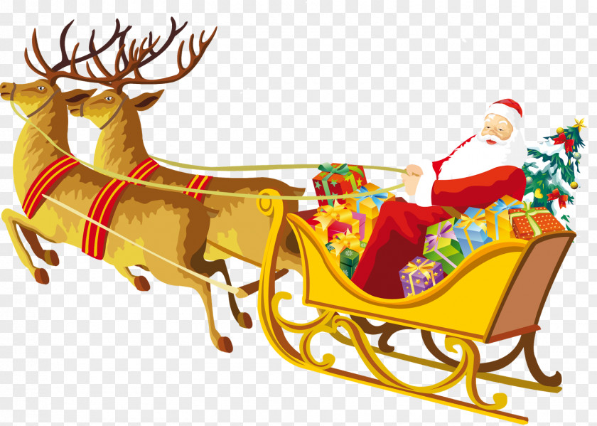 Santa Sleigh Rudolph Claus Reindeer Christmas Card PNG