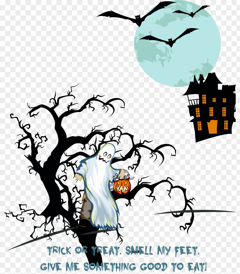 Vector Bat And Ghost Haunted Castle Halloween Party Illustration PNG