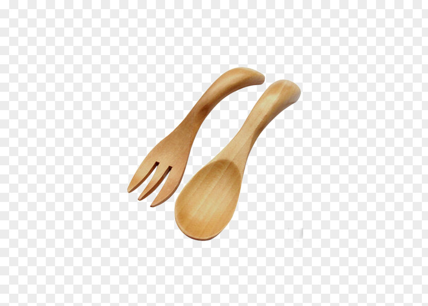Japanese-style Wooden Ice Cream Spoon Fork Suit Tableware PNG