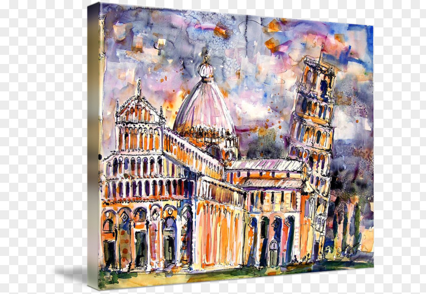 Painting Leaning Tower Of Pisa Canvas Print Art PNG