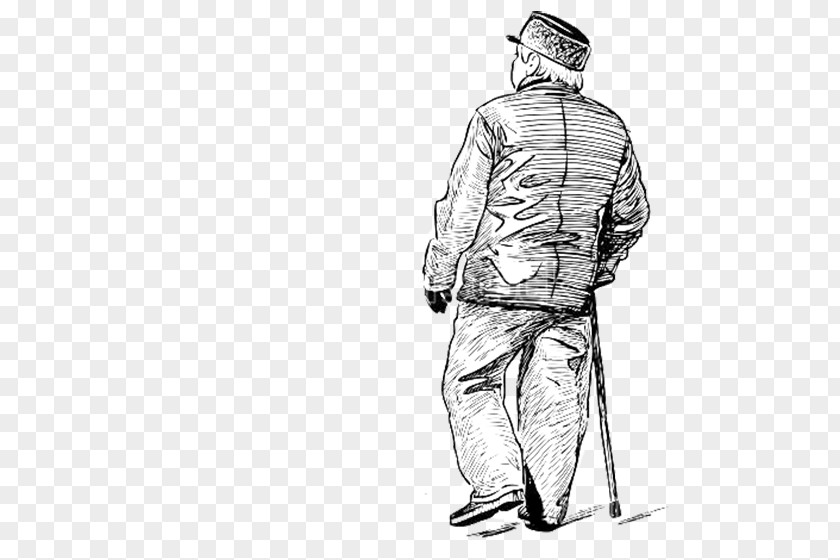 Pencil Sketch, Lonely Old Man's Back Drawing Sketch PNG