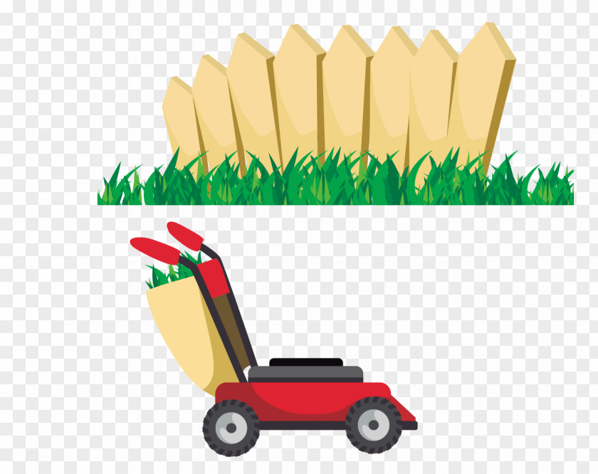 Fence And Grass Lawn Mower Garden Tool Gardening PNG