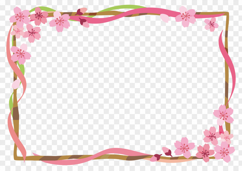 Cherry Tree And Ribbon Frame. PNG