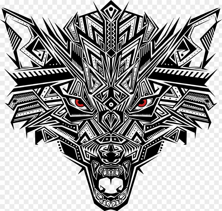 Black Abstract Puzzle Wolf Head Euclidean Vector PNG