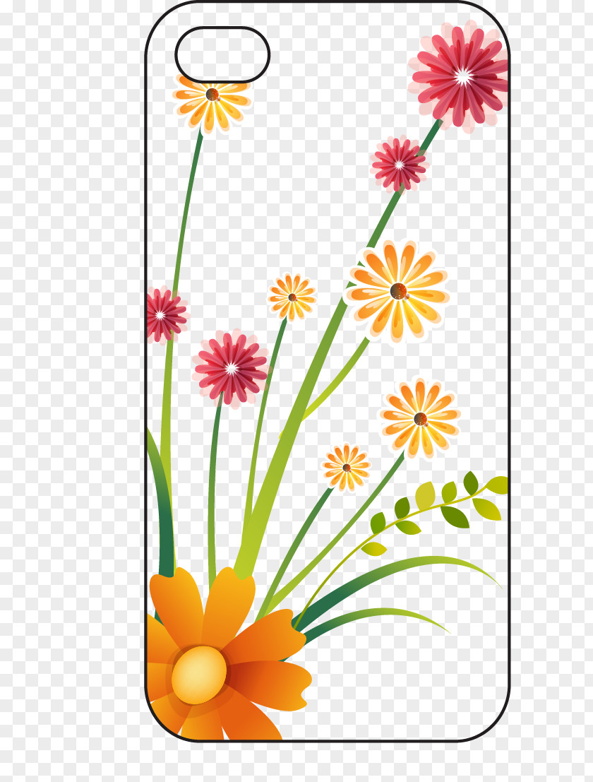 Cartoon Painted Flower Phone Case Floral Design Adobe Illustrator Clip Art PNG
