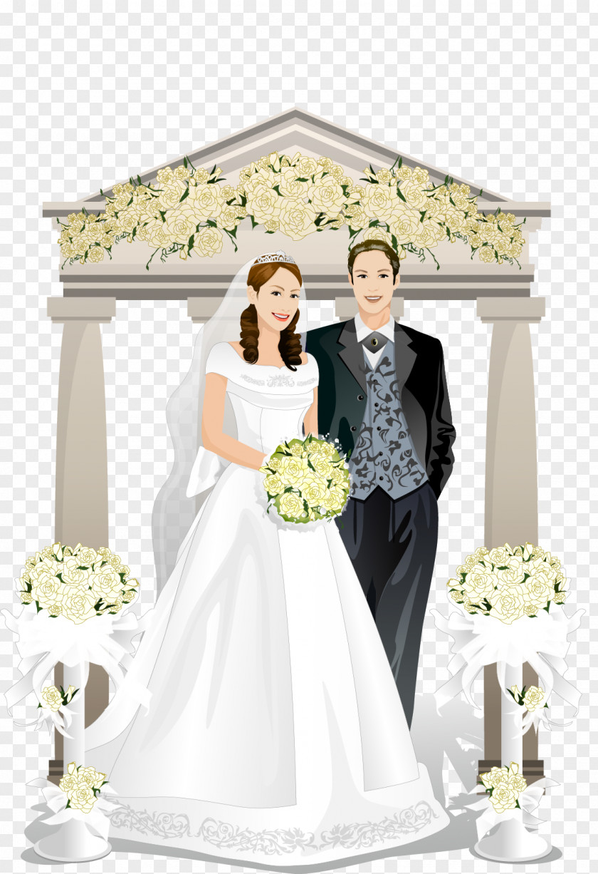 The Bride And Groom Wedding White Flowers Vector Material Bridegroom PNG