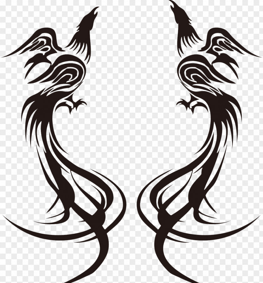 Black Phoenix Peacock Stick Figure Papercutting Chinese Paper Cutting Fenghuang PNG