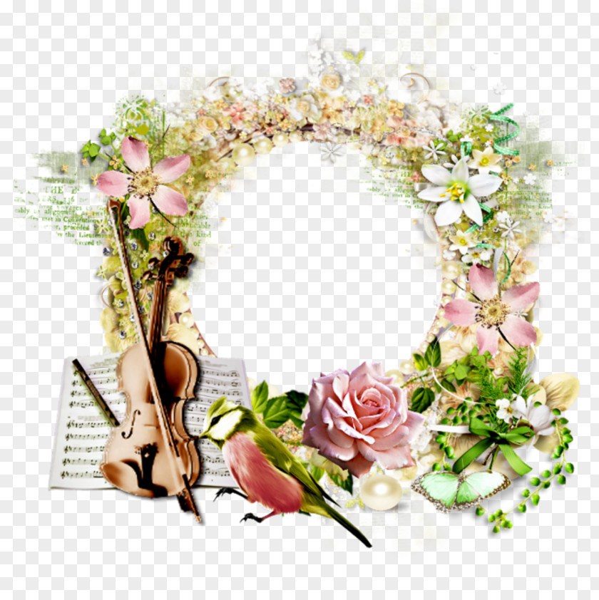 Creative Violin Picture Frames Floral Design Graphic PNG
