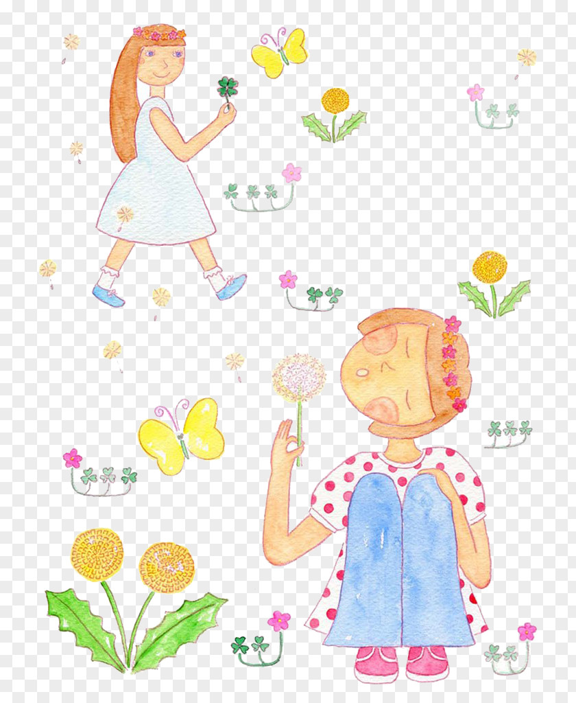 Children And Flowers Child Art Illustrator Clip PNG