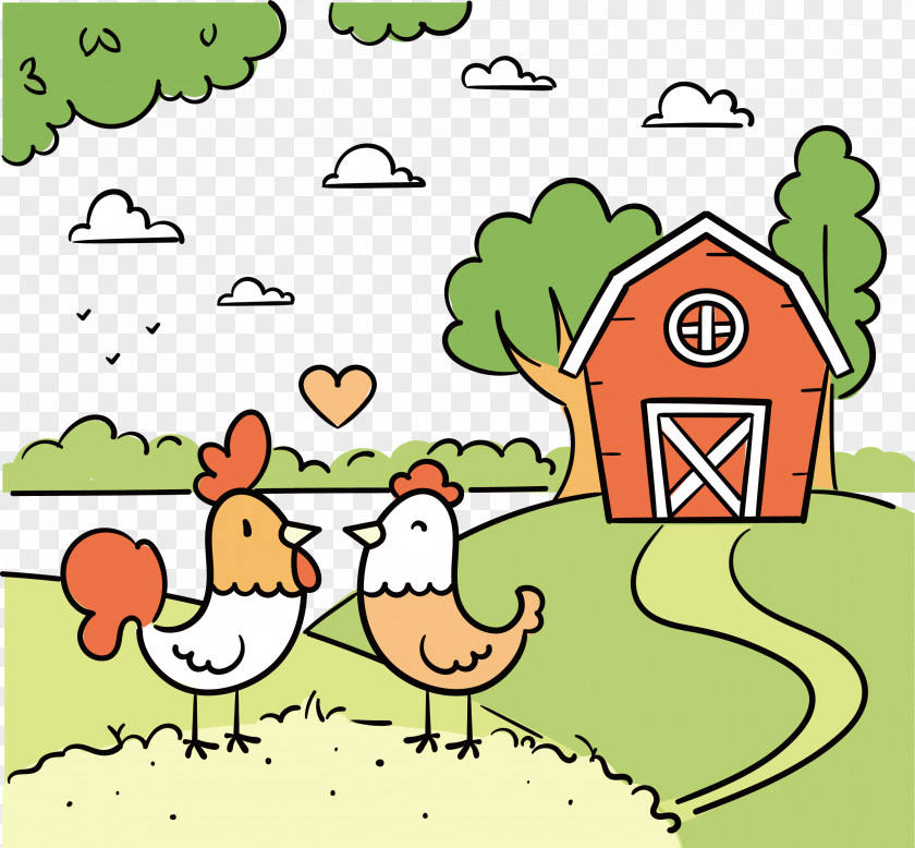 Cartoon Children Painting Chicken Farm Illustration PNG