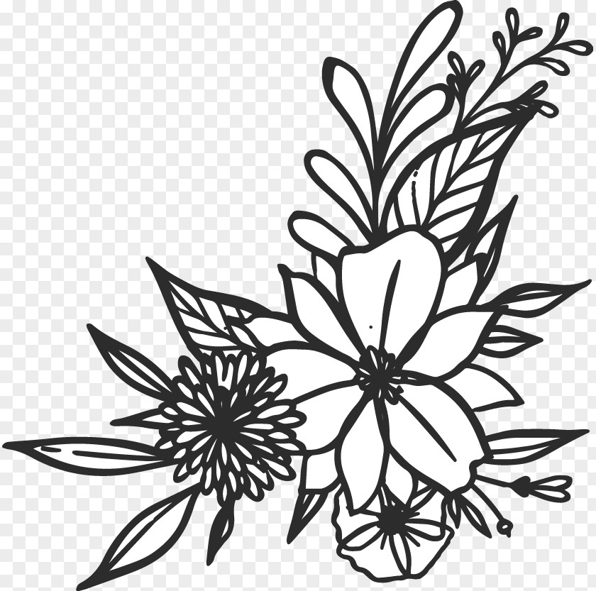 Herbaceous Plant Tattoo Flower Line Art PNG