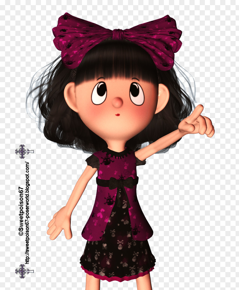 Doll Black Hair Pink M Brown PNG