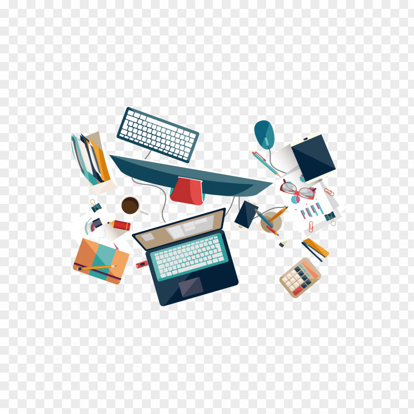 Vector Computer Office Elements Table Desk PNG
