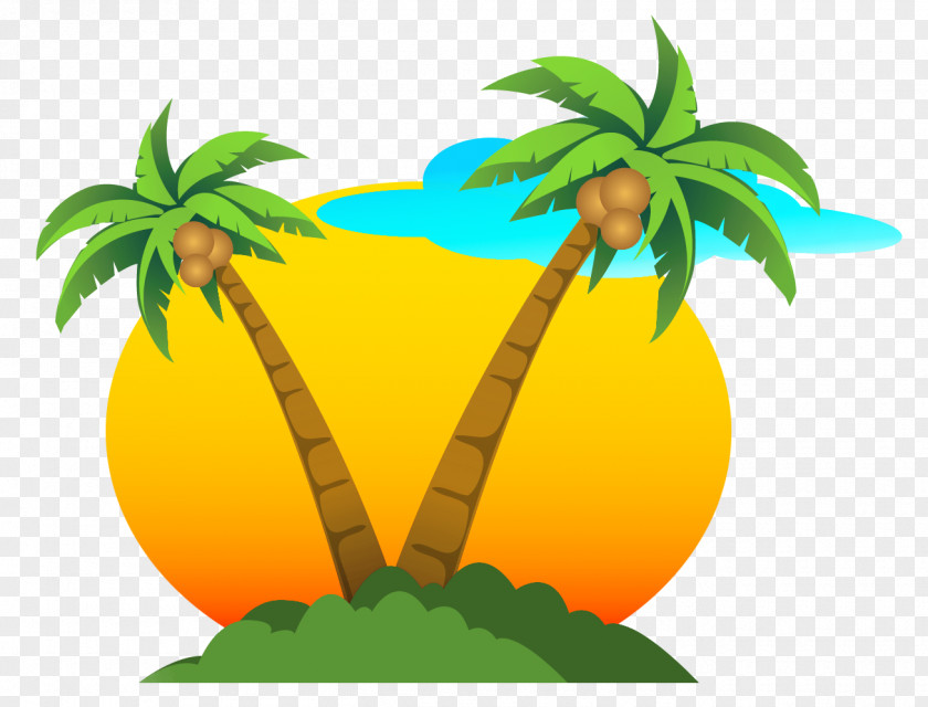 Palms And Sun Vector Clipart Summer Clip Art PNG