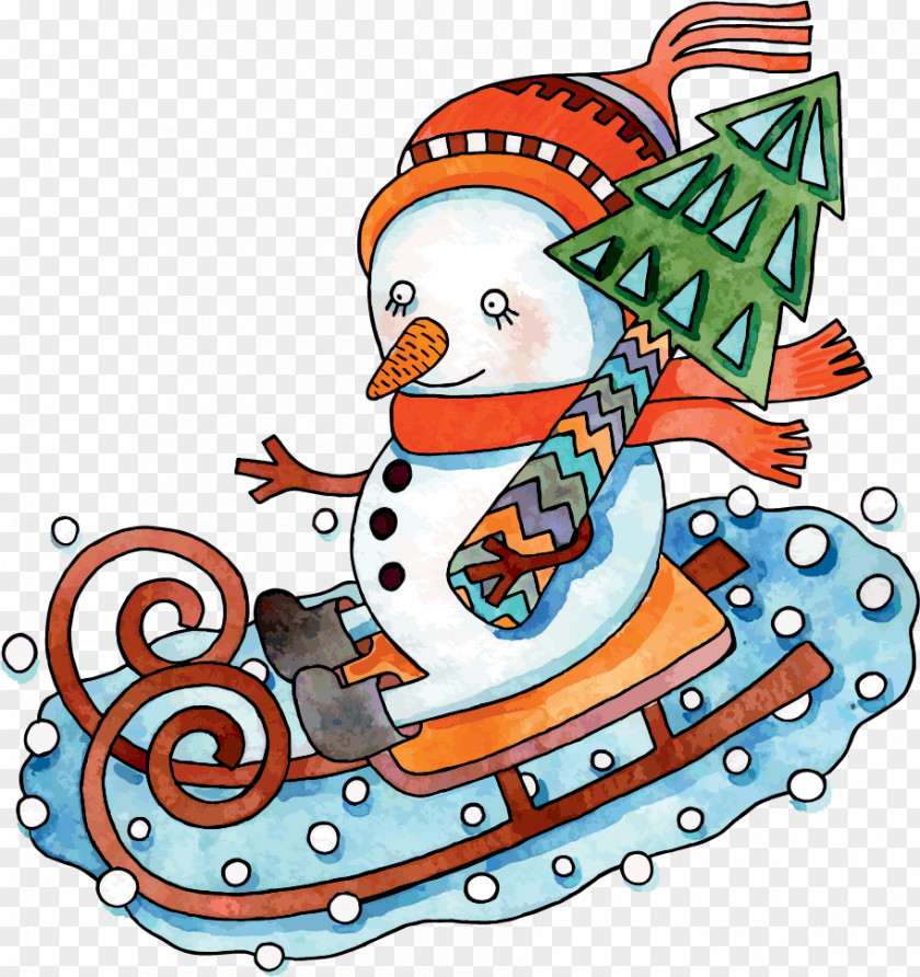 Sledding Snowman With A Scarf PNG