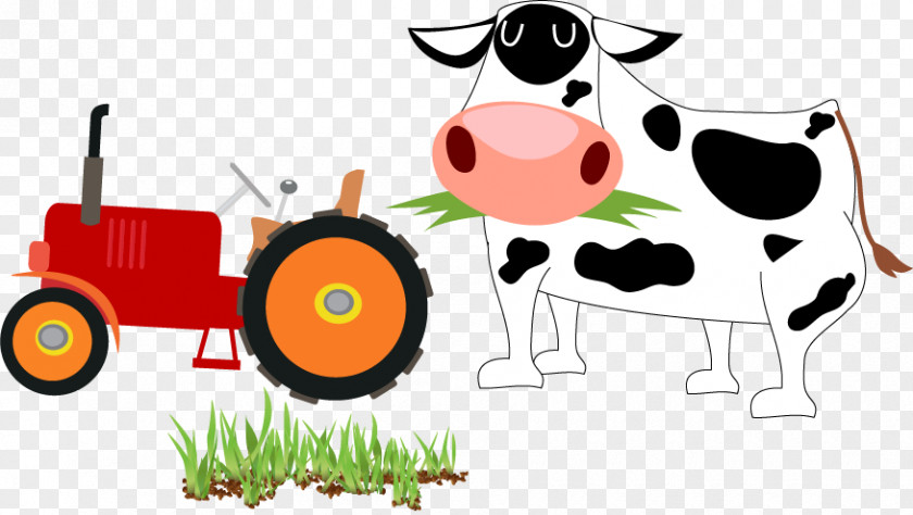 Cow Grass Farm Tractor Cartoon Cattle Agriculture Clip Art PNG