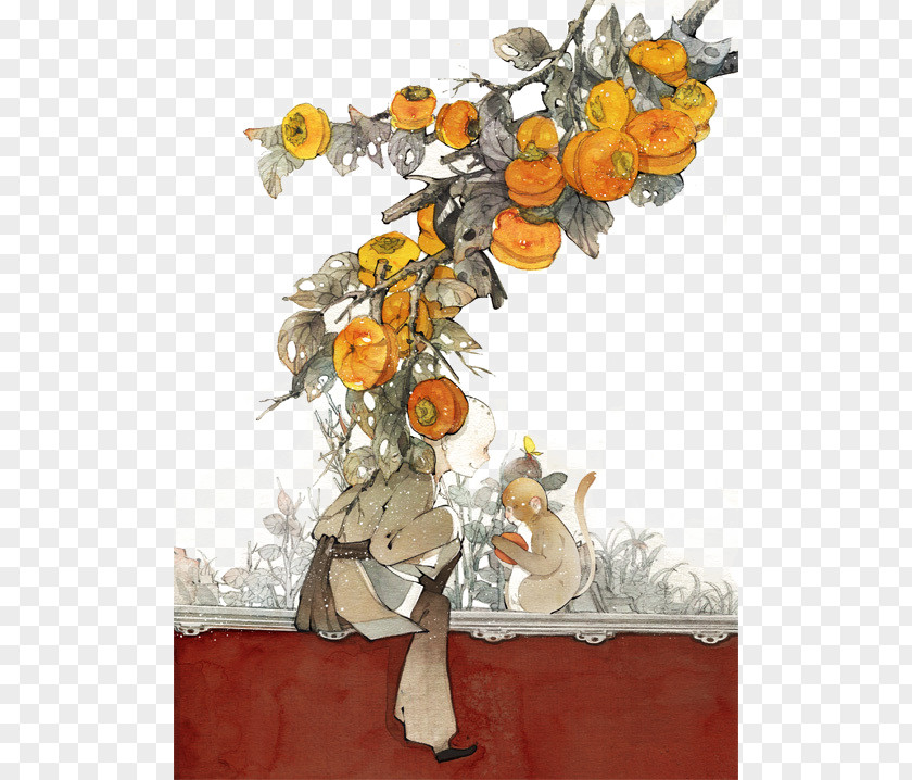 Hand-painted Persimmon Tree Japanese Icon PNG