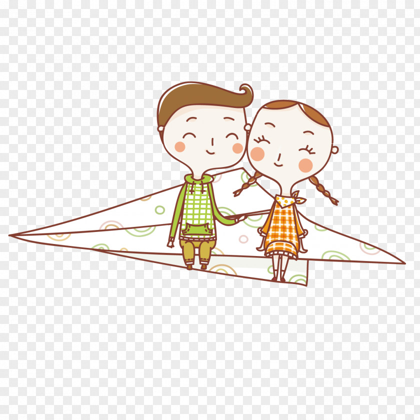 The Couple On Paper Plane Airplane Cartoon Significant Other Illustration PNG