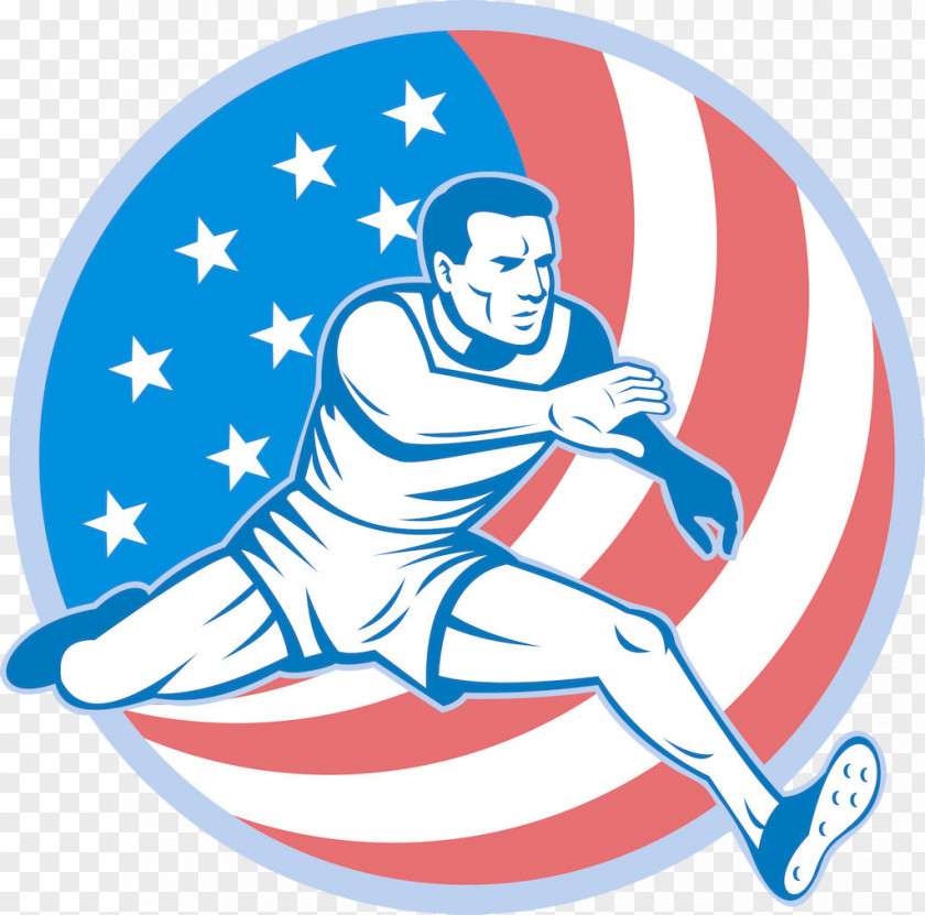 American Flag Background Running Man Track And Field Athletics Cartoon All-weather Illustration PNG