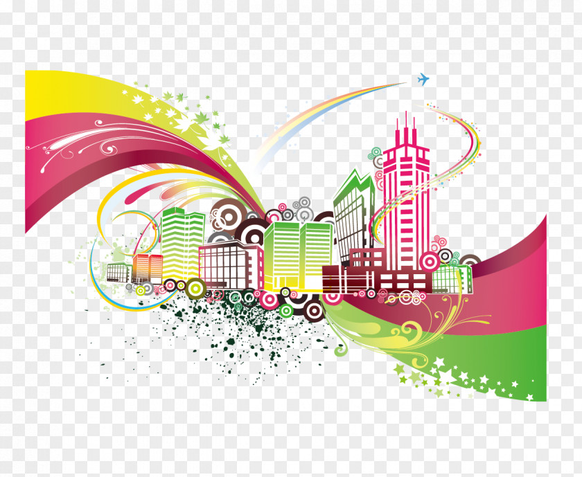 Colorful City Microsoft PowerPoint Template Presentation Slide Excel PNG