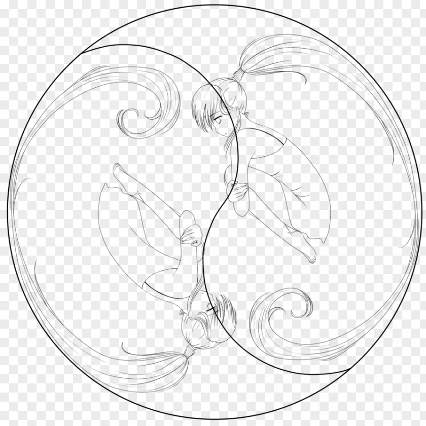 Ying Yang Line Art Drawing Black And White PNG