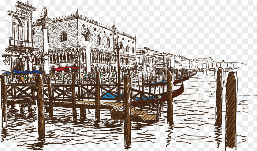 Vector Bay Town Venice Drawing Euclidean Pen Sketch PNG