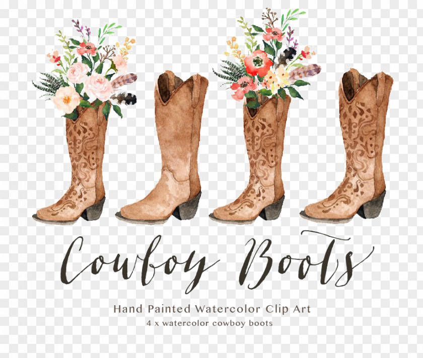 Boot Cowboy Hat Watercolor Painting PNG