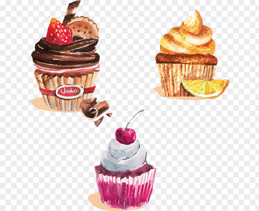 Vector Painted Cupcakes Cupcake Chocolate Cake Bakery Painting PNG
