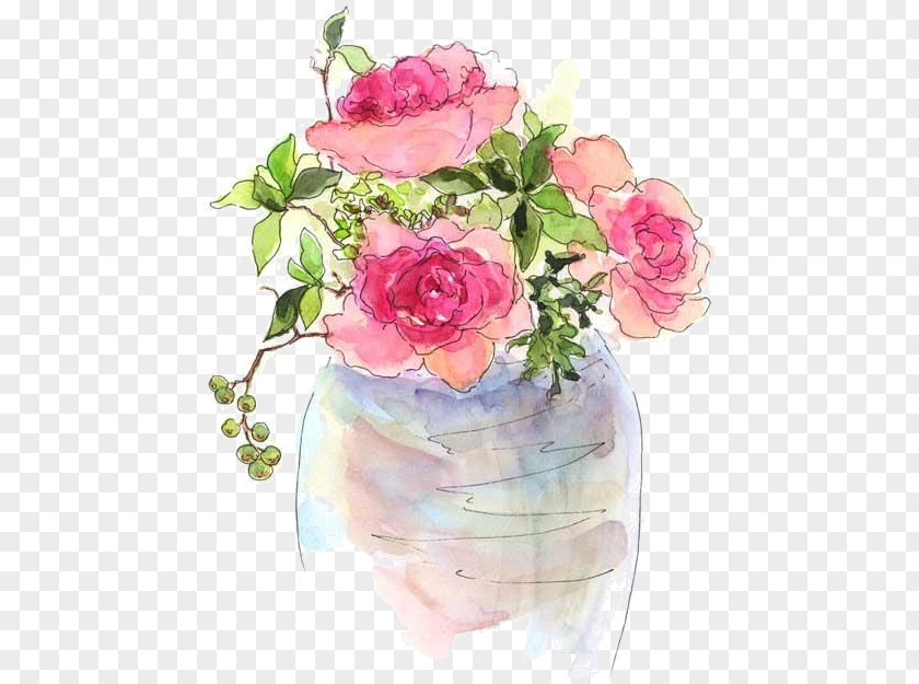 Drawing Rose Watercolor Painting Artist Trading Cards Still Life: Vase With Pink Roses PNG