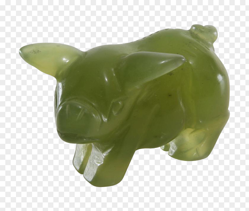 Jade Carving Piggy Bank Green Snout Figurine PNG