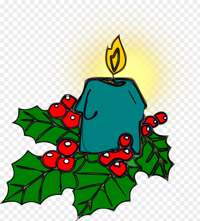 Burning Blue Candle Common Holly Christmas Ornament Clip Art PNG