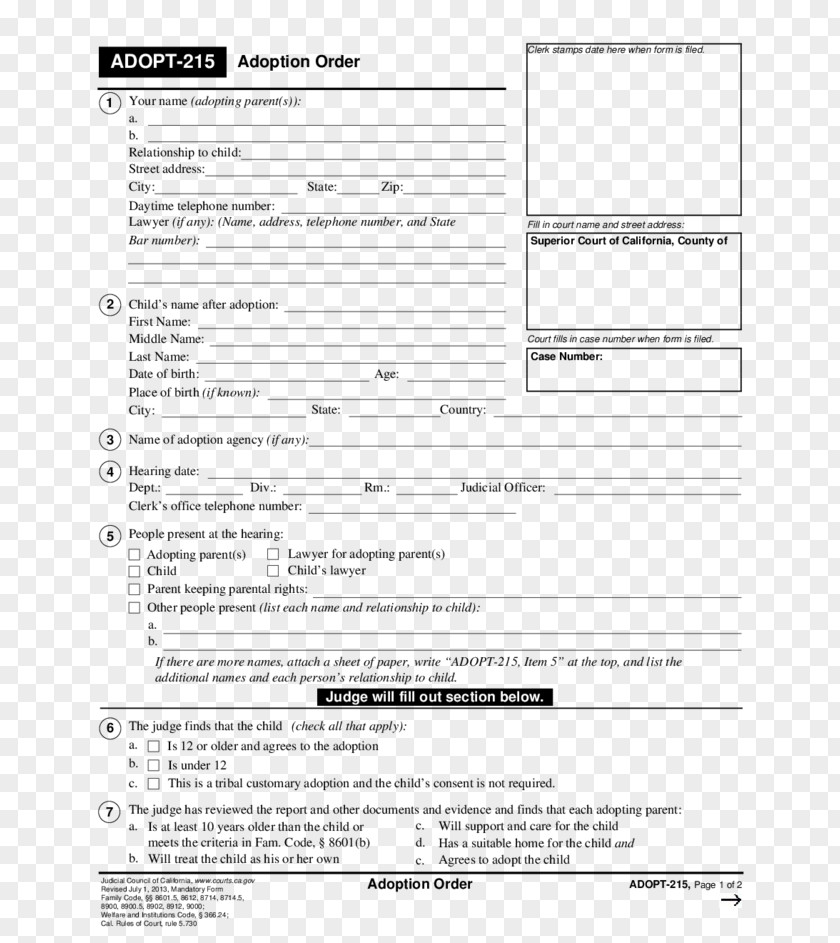 Order FOrm Adoption Paper Form Family Court PNG