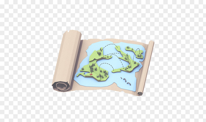 Realistic 3D Map World Low Poly Treasure Illustration PNG
