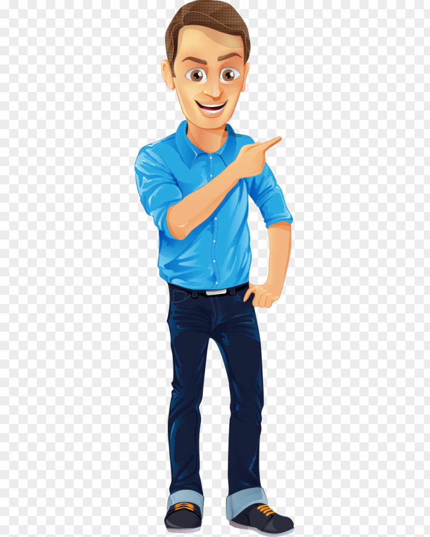Short Blue Dress Hand-painted Cartoon Man Character Male PNG