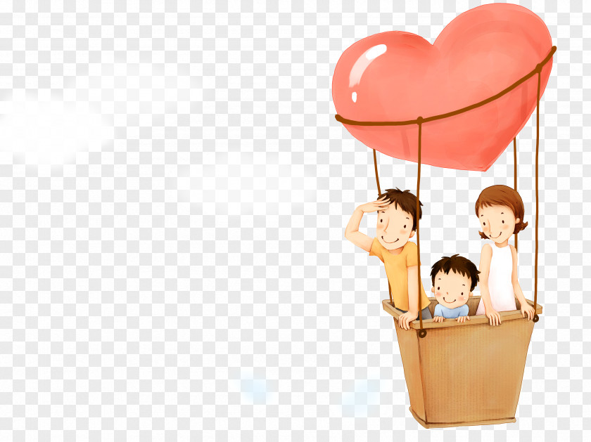 Cartoon Hot Air Balloon Family PNG