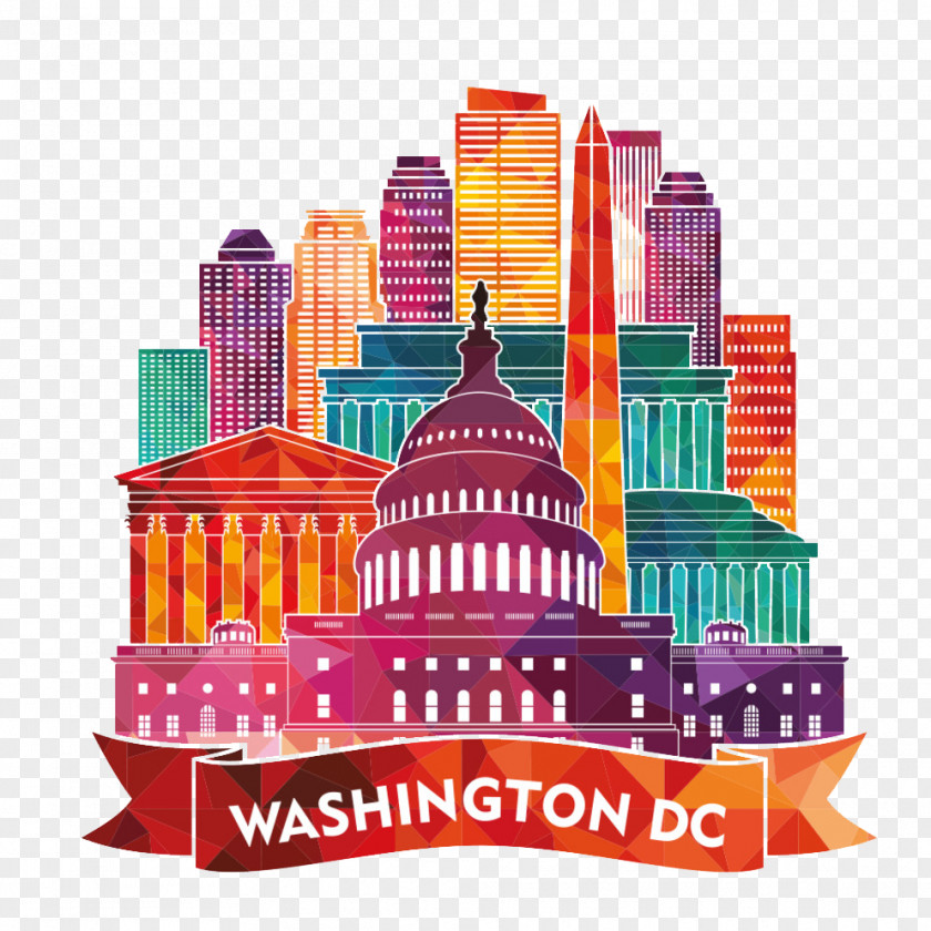 Colorful Building Washington DC Silhouette Washington, D.C. Skyline Stock Illustration PNG