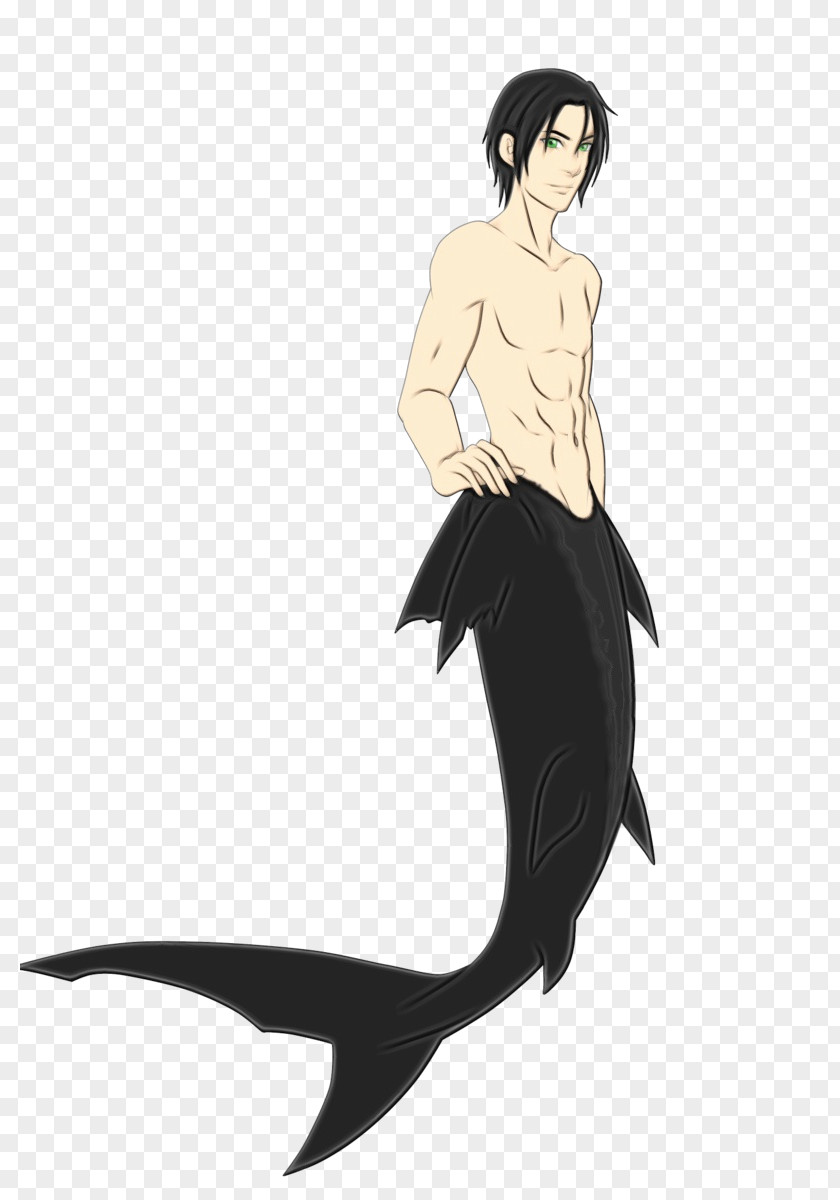Black Hair Tail Mermaid Fictional Character Drawing Animation Sketch PNG