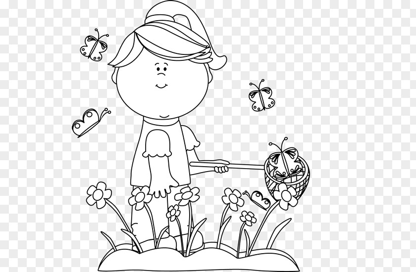 Bugcatching Kid Black And White Desktop Wallpaper Clip Art PNG