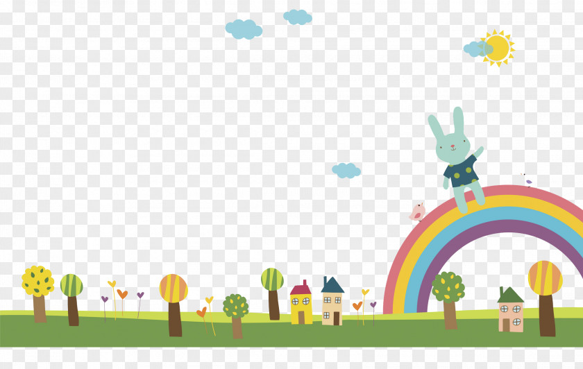 Bunny And Rainbow Rabbit Illustration PNG