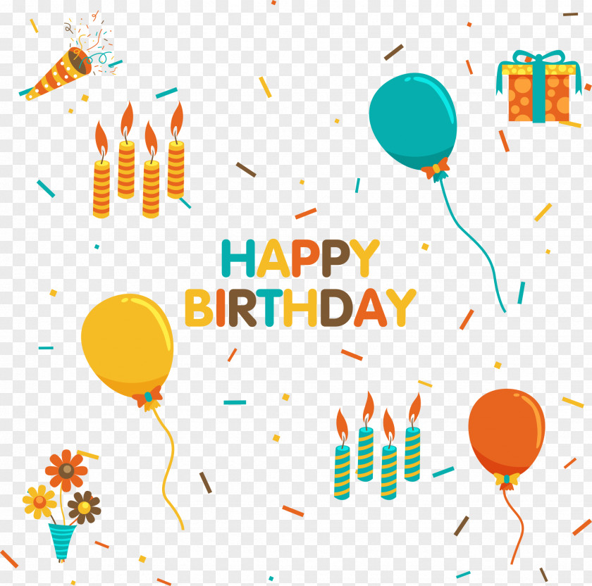 Vector Birthday Balloons And Candles Poster PNG