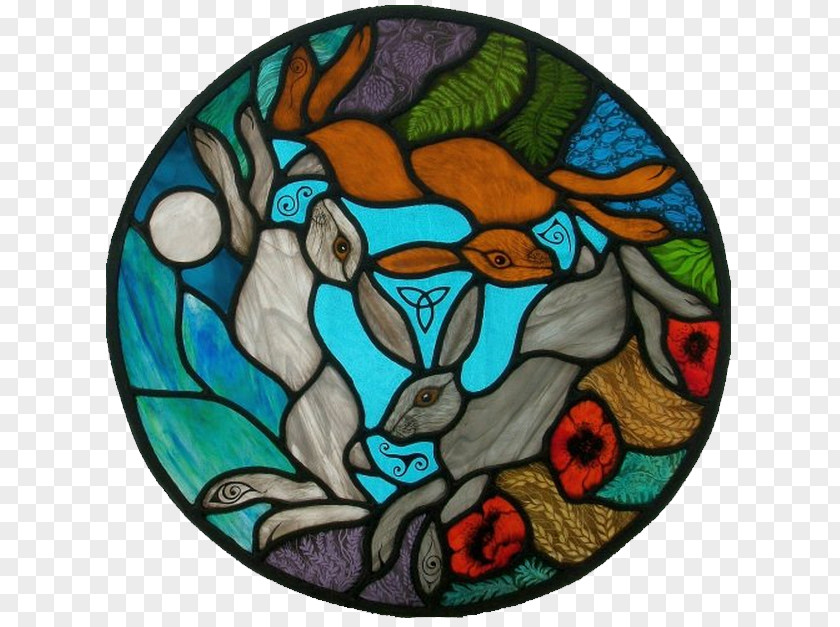 Window Stained Glass Three Hares Came Glasswork PNG