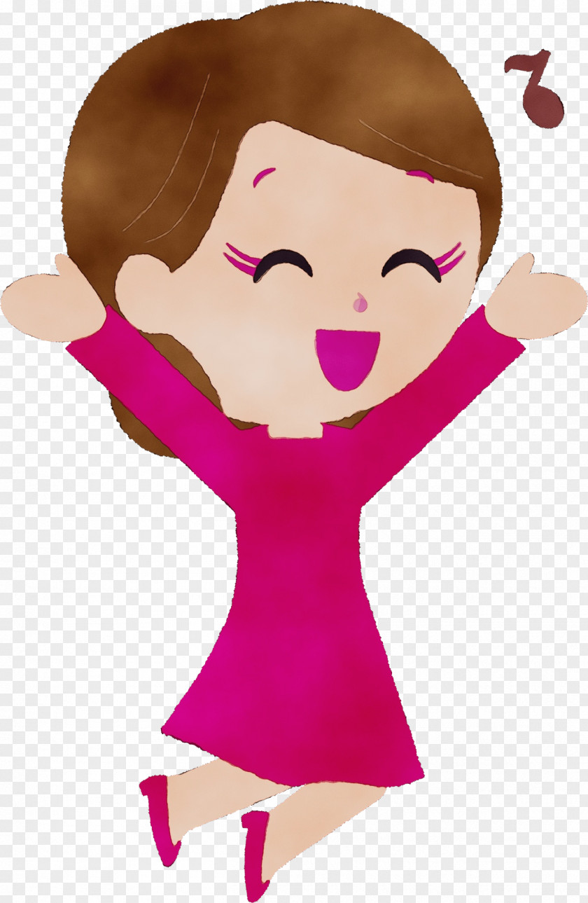 Brown Hair Happy Cartoon Pink Cheek Finger Gesture PNG