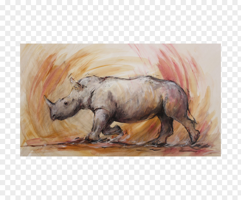 Painting Watercolor Cattle Rhinoceros Wildlife PNG