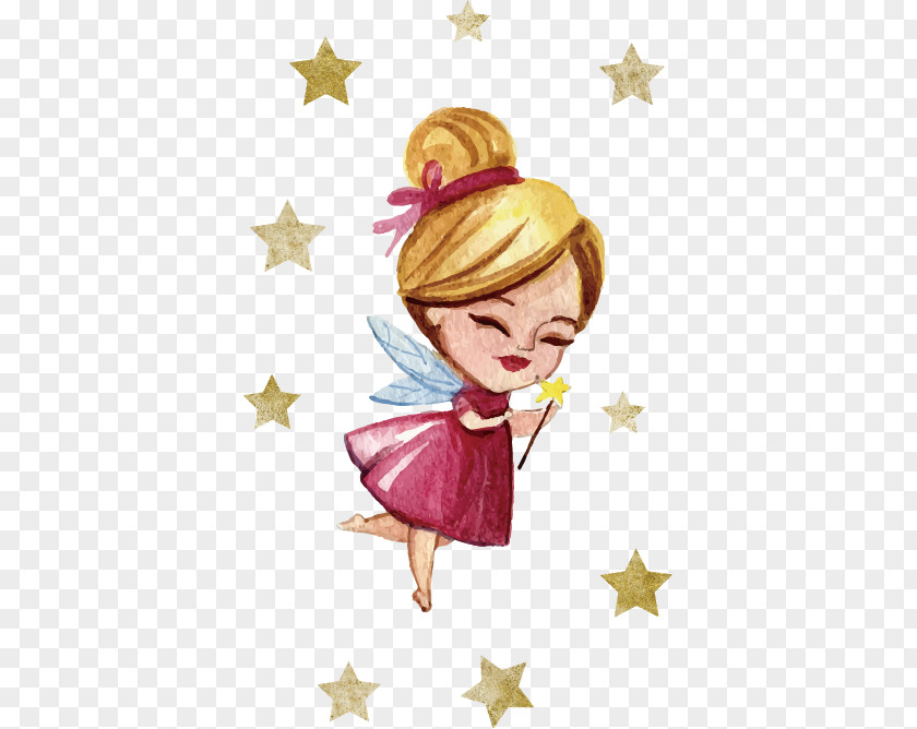 Vector Hand-drawn Illustration Little Fairy With Wings Wand PNG