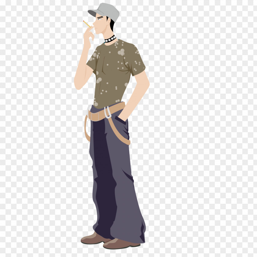 A Man Wearing Hat And Smoking Cartoon Illustration PNG